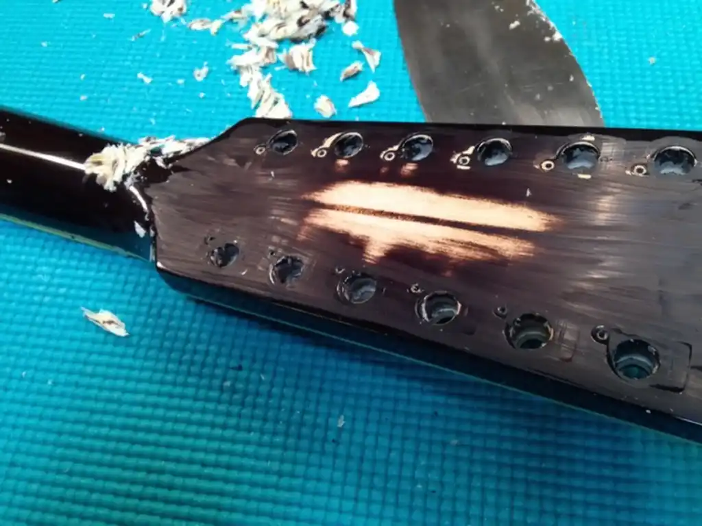 Cozad Guitars - Scraped Back of Headstock