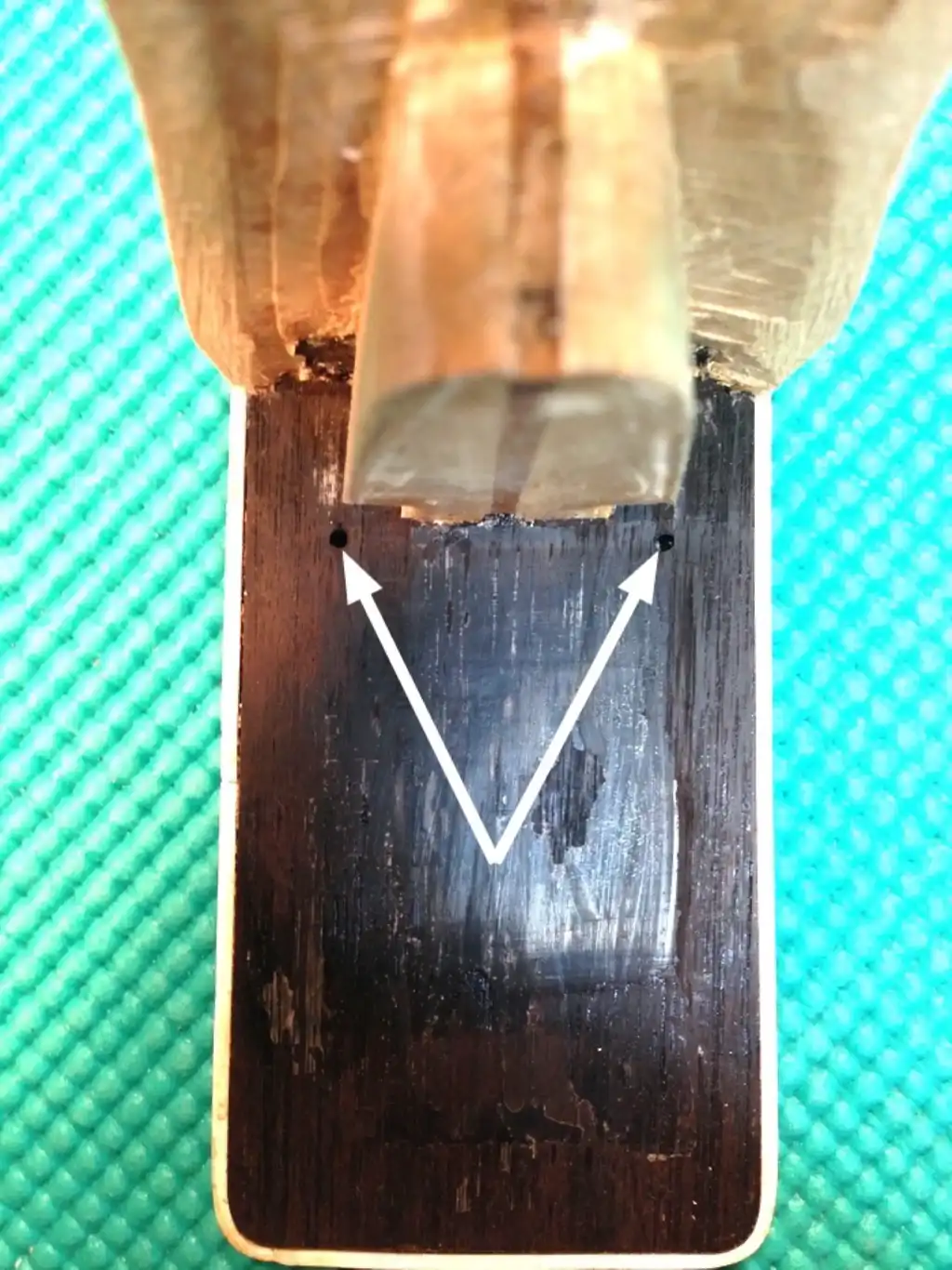 Cozad Guitars - Steam Holes Viewed From Under the Fretboard