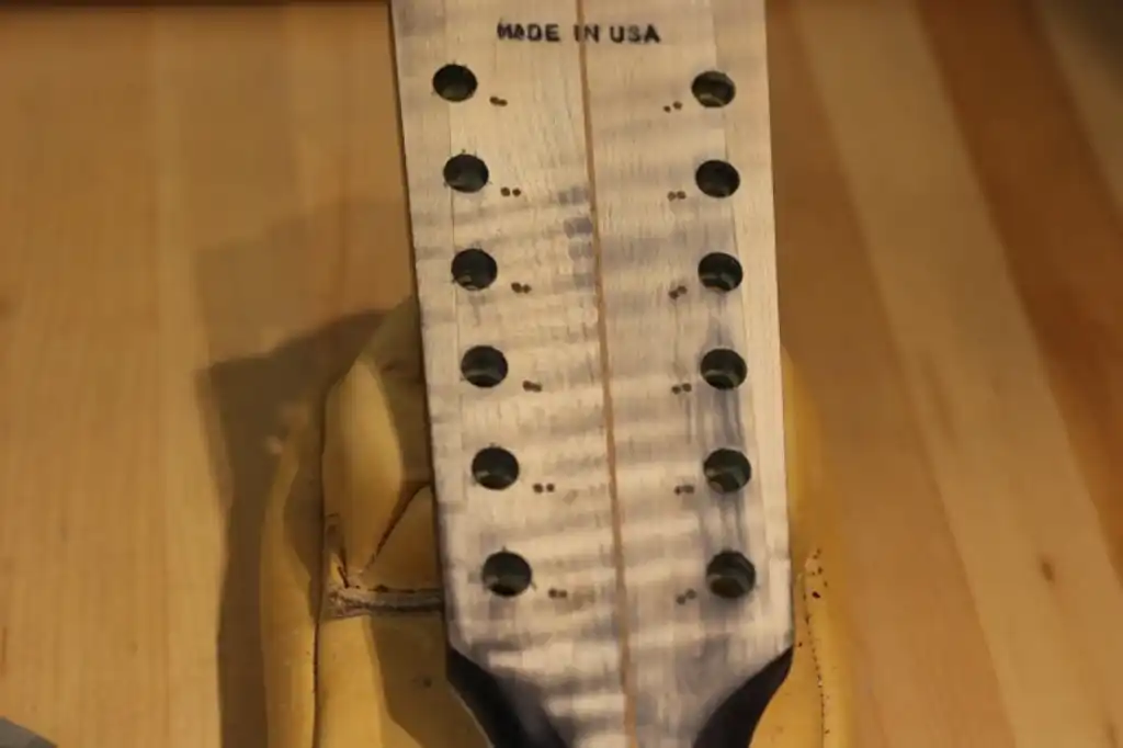 Cozad Guitars - Guild JF65-12 Back of Headstock Scraped Clean