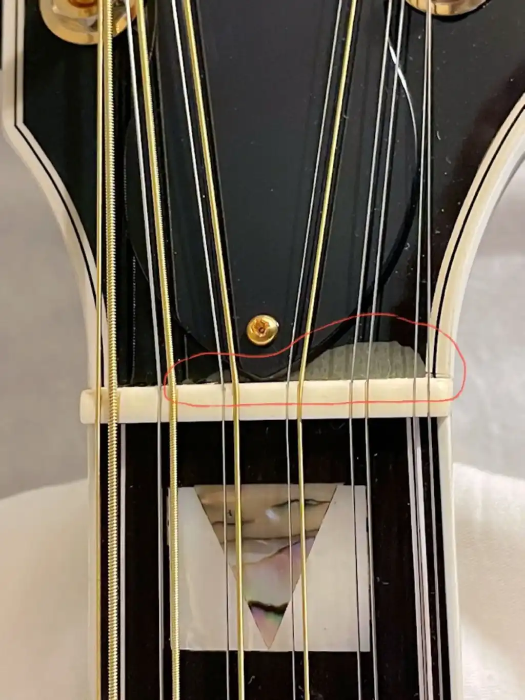 Cozad Guitars - Guild JF65-12 Finish Lifting at the Nut